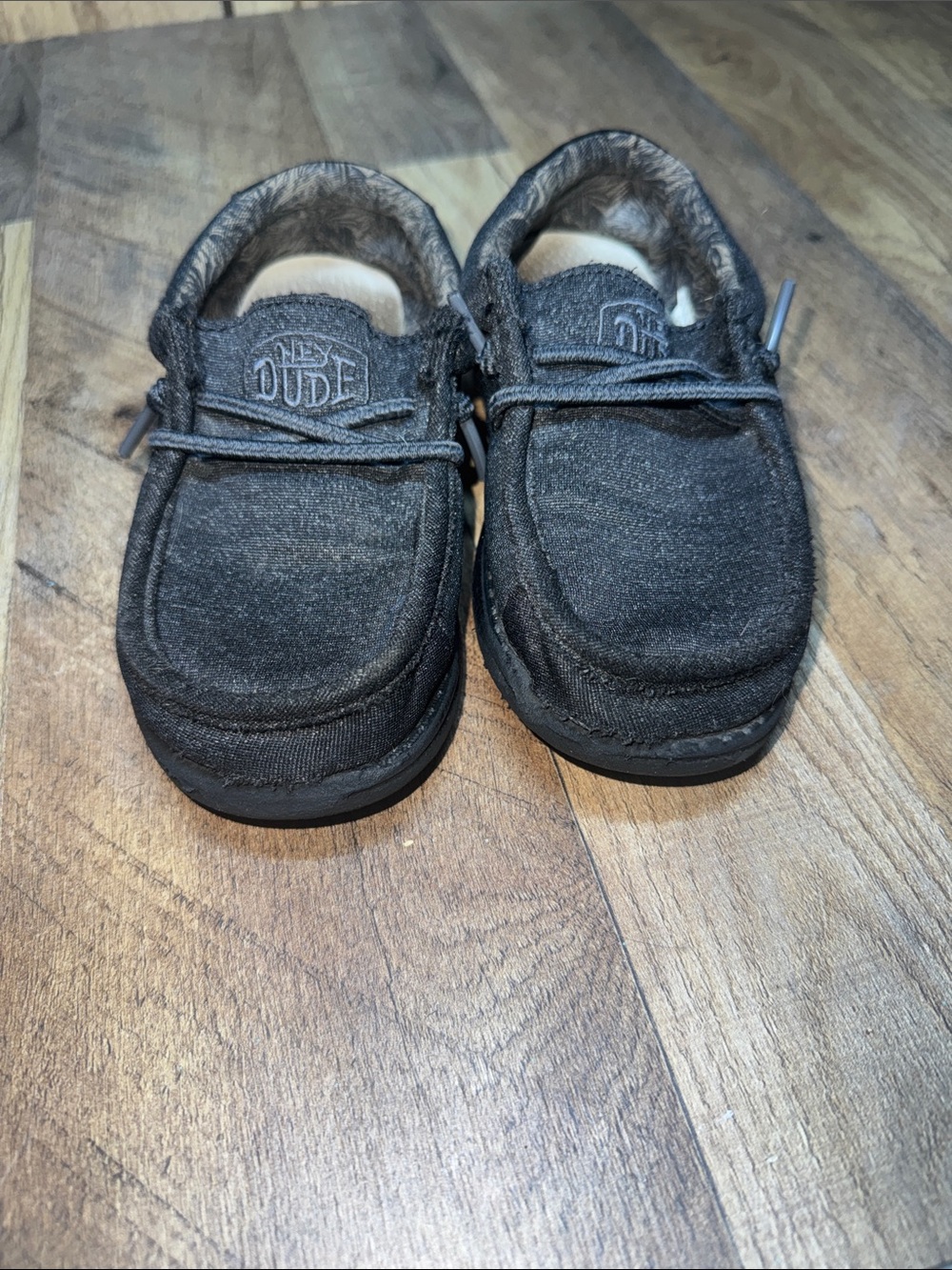 Hey Dude Kids Black Canvas Moccasins with Bungee Laces